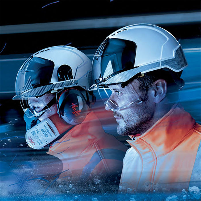 JSP EVO VISTAlens Safety Helmet with Integrated Eyewear - Vented - Wheel Ratchet
