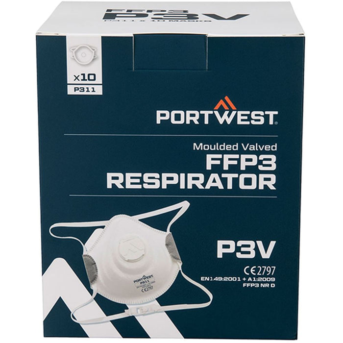 Portwest P311 Strap & Clip FFP3 Valved Dolomite Moulded Disposable Masks (Pack 10)