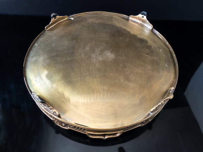 Vintage Large Castilian Brass Serving Tray With Handles And Feet Trays