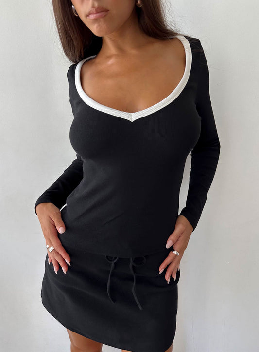 Baseline V Neck Long Sleeve Top Black / White