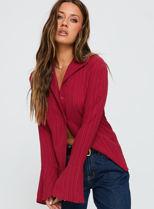Beatris Long Sleeve Top Red