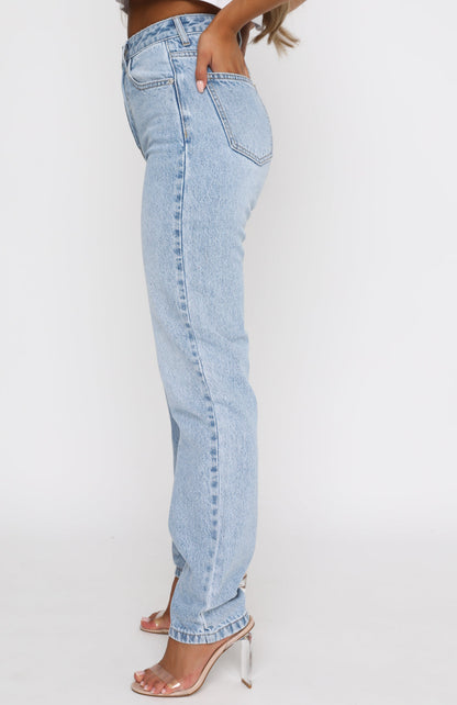 Who's That Girl Straight Leg Denim Jeans Washed Blue