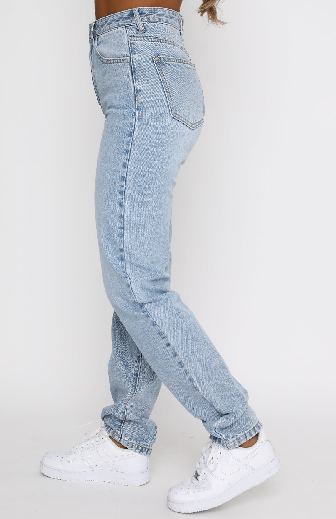Who's That Girl Straight Leg Denim Jeans Washed Blue