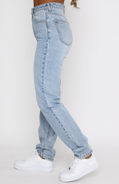 Who's That Girl Straight Leg Denim Jeans Washed Blue
