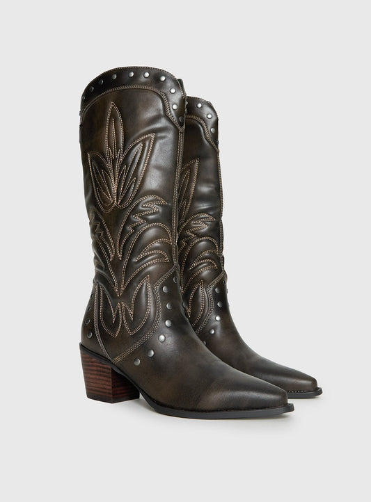 Billini Damica Cowboy Boots Washed Brown