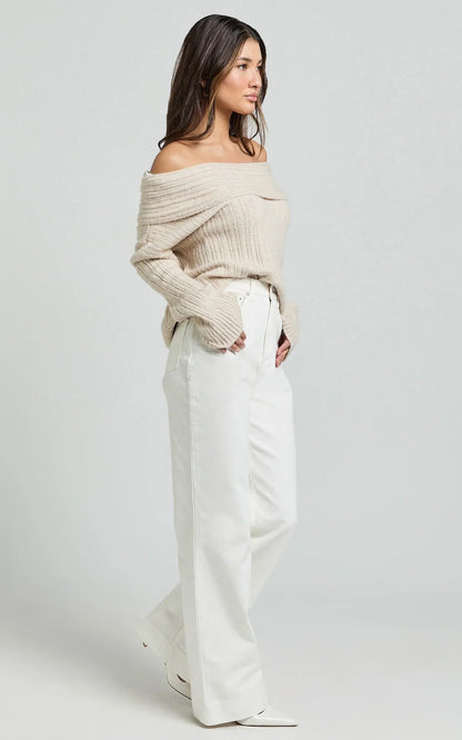 Dexter Jeans - High Waisted Straight Leg Denim Jeans in Ecru