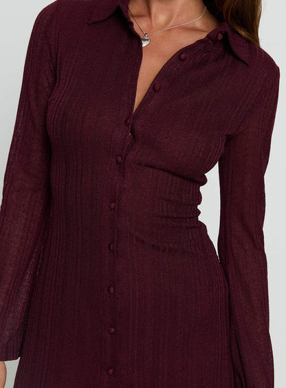 When You Sleep Long Sleeve Mini Dress Wine