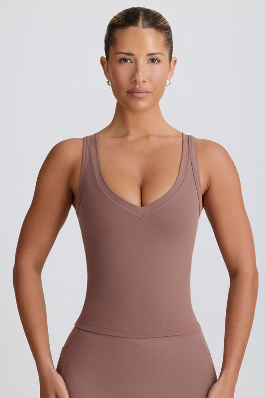Soft Active V-Neck Tank Top in Mocha