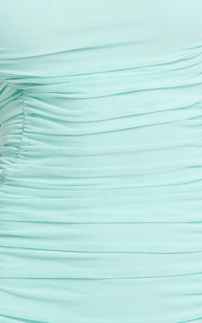 Cardi Maxi Dress - Ruched Mesh High Leg Split Dress in Mint