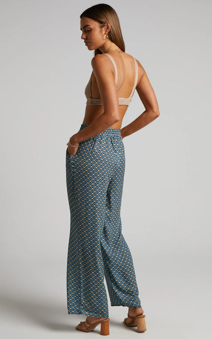 Brunita Pants - Mid Waisted Relaxed Elastic Waist Pants in Tile Geo