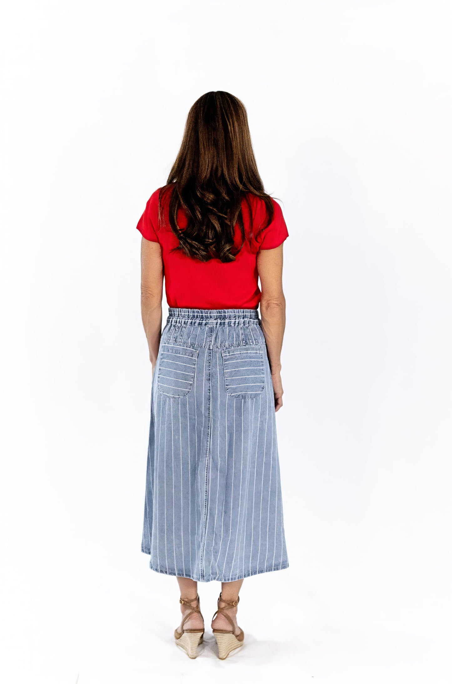 Jia Striped Denim Midi Skirt