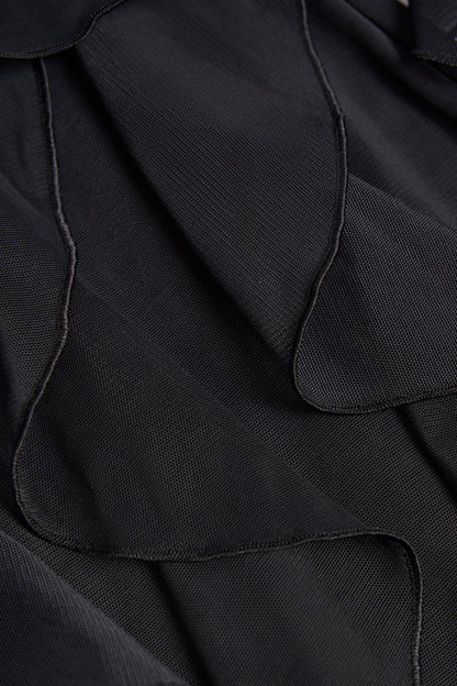 Ruffled Mid-Rise Flared Trousers in Black