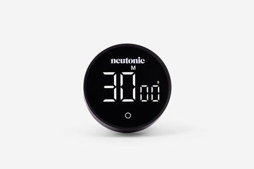 Round black digital focus timer displaying 30 minutes with nootropics branding on top. - Neutonic - Focus Timer