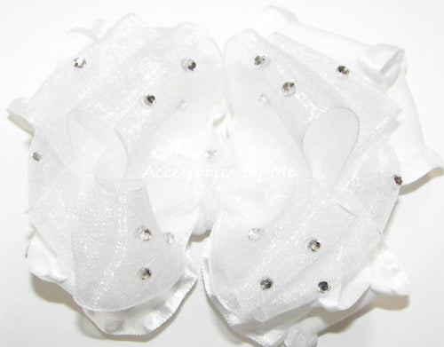 Glitzy White Organza Ruffle Hair Bow