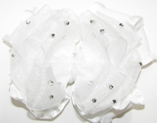 Glitzy White Organza Ruffle Hair Bow