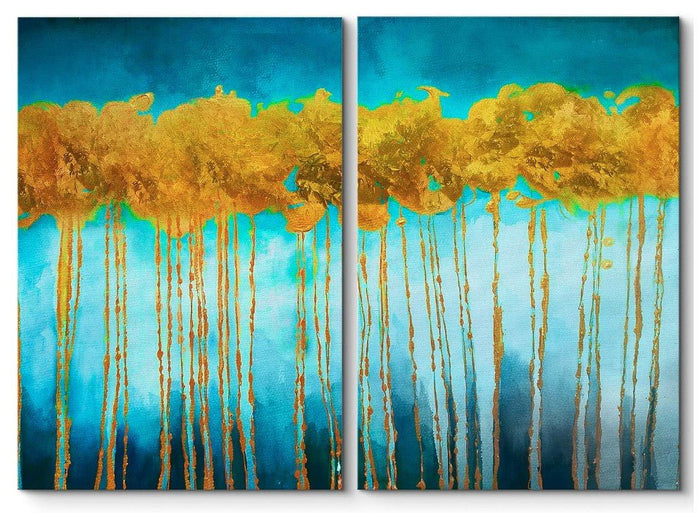 Gold Trees with Blue Background Canvas Print Set - Wichita Home Outlet