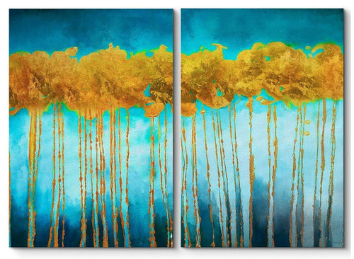 Gold Trees with Blue Background Canvas Print Set - Wichita Home Outlet