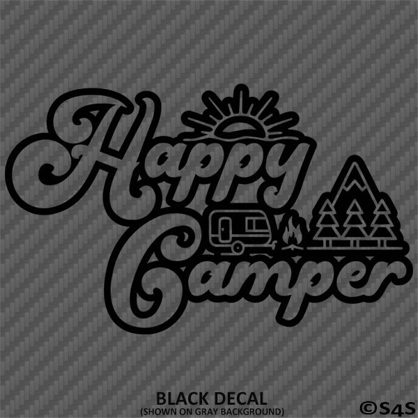Happy Camper Outdoor Camping Scene Vinyl Decal