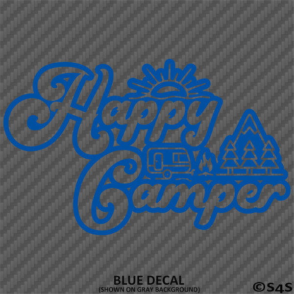 Happy Camper Outdoor Camping Scene Vinyl Decal