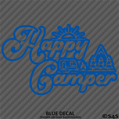 Happy Camper Outdoor Camping Scene Vinyl Decal
