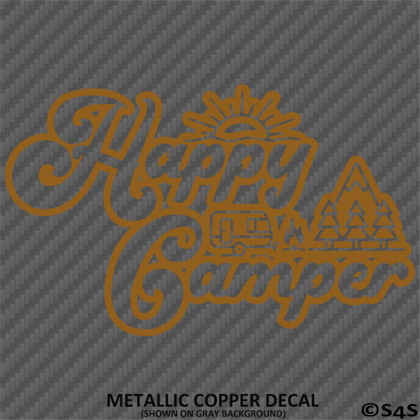 Happy Camper Outdoor Camping Scene Vinyl Decal