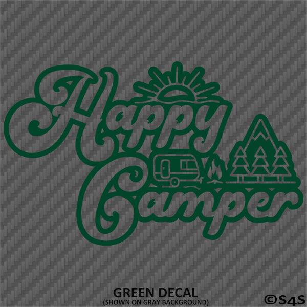 Happy Camper Outdoor Camping Scene Vinyl Decal