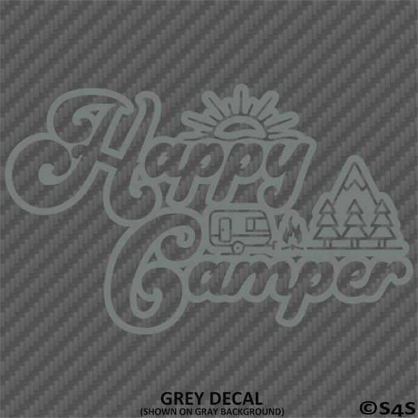 Happy Camper Outdoor Camping Scene Vinyl Decal