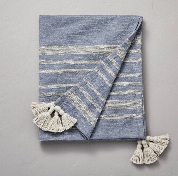 Heathered Stripe Tasseled Woven Throw Blanket - Wichita Home Outlet