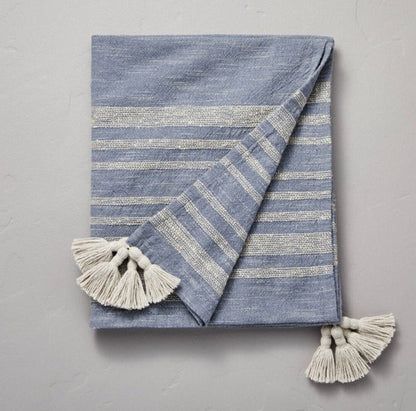 Heathered Stripe Tasseled Woven Throw Blanket - Wichita Home Outlet