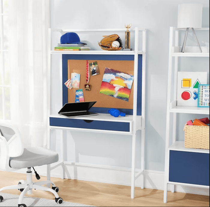 Kids Ladder Desk with Bulletin Board - Navy Blue/White - Wichita Home Outlet