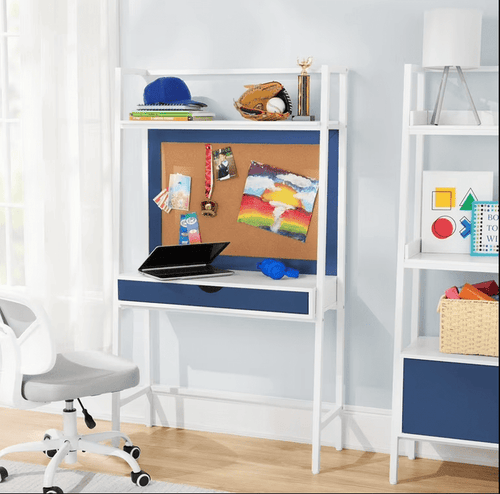 Kids Ladder Desk with Bulletin Board - Navy Blue/White - Wichita Home Outlet