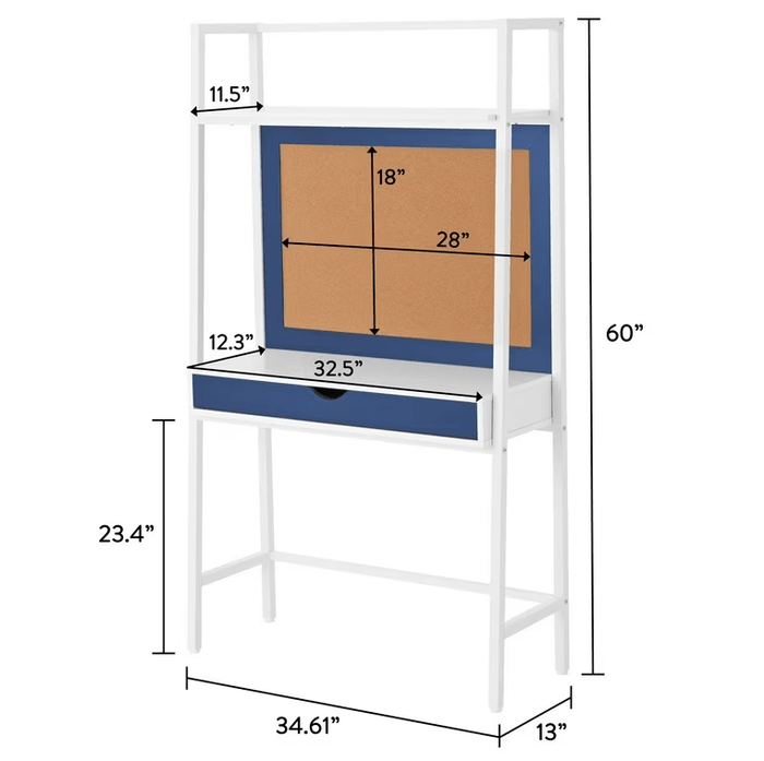 Kids Ladder Desk with Bulletin Board - Navy Blue/White - Wichita Home Outlet