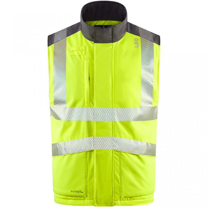 Leo Workwear Halsinger Yellow Performance+ EcoViz Fleece Lined Padded Hi Vis Bodywarmer
