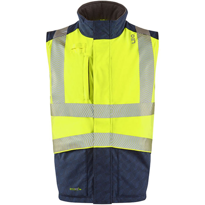 Leo Workwear Halsinger Yellow Performance+ EcoViz Fleece Lined Padded Hi Vis Bodywarmer