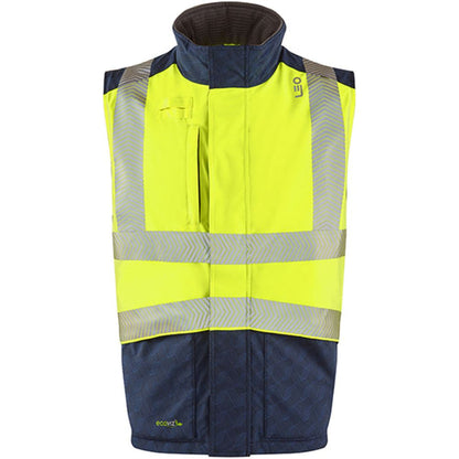 Leo Workwear Halsinger Yellow Performance+ EcoViz Fleece Lined Padded Hi Vis Bodywarmer