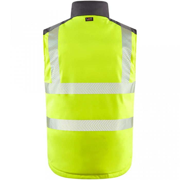 Leo Workwear Halsinger Yellow Performance+ EcoViz Fleece Lined Padded Hi Vis Bodywarmer