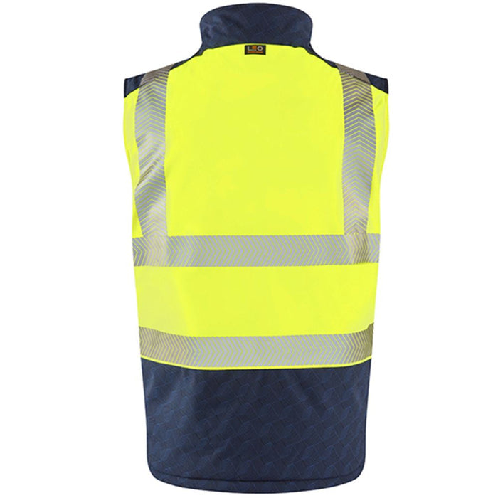 Leo Workwear Halsinger Yellow Performance+ EcoViz Fleece Lined Padded Hi Vis Bodywarmer