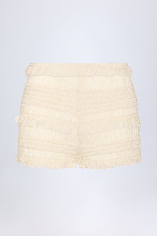 Ruffled Mid-Rise Shorts in Ivory