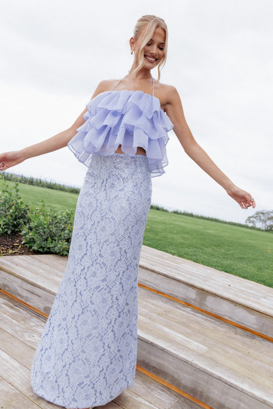 Jennings Lace Maxi Skirt - Blue Sequin