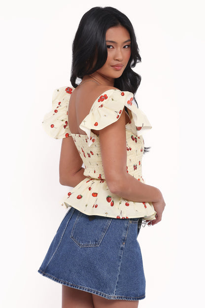 Remira Smocked Ruffle Top - Yellow Cherry