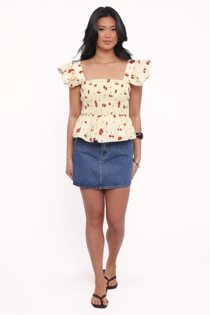 Remira Smocked Ruffle Top - Yellow Cherry