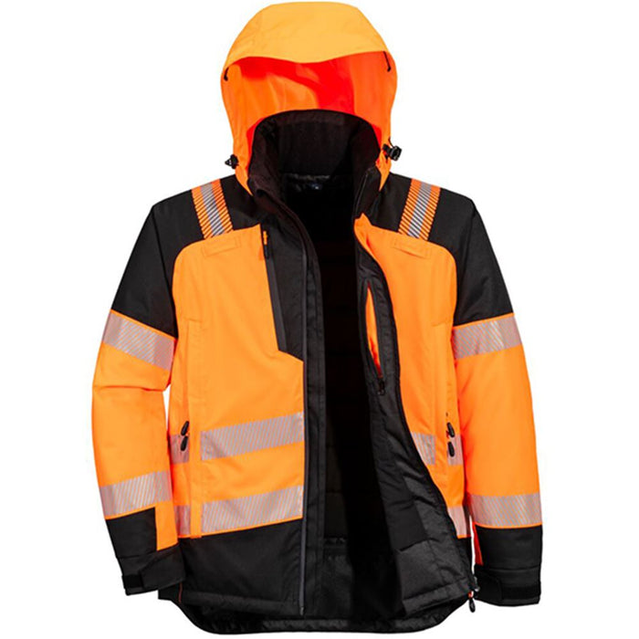 Portwest T160 PW3 Orange Waterproof Padded Hi Vis Winter Jacket