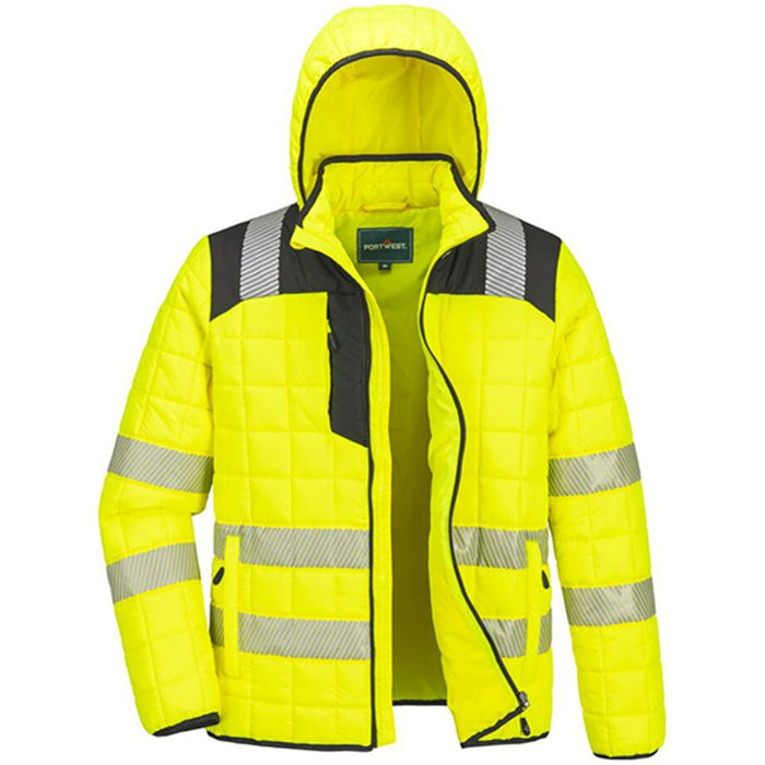 Portwest T165 PW3 Yellow Padded Lined Hi Vis Baffle Jacket