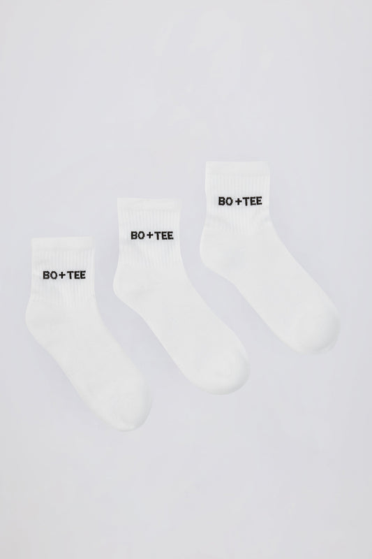 Ribbed Crew Sock Bundle in White