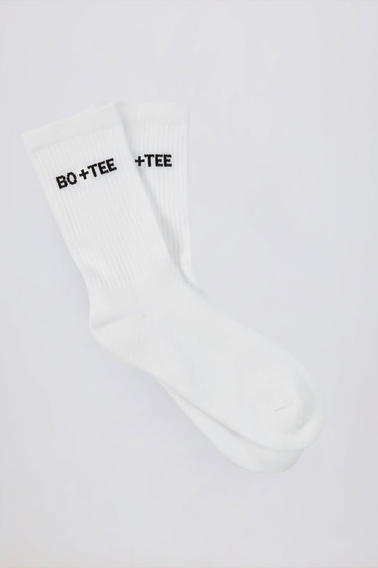 Ribbed Half-Crew Socks in White