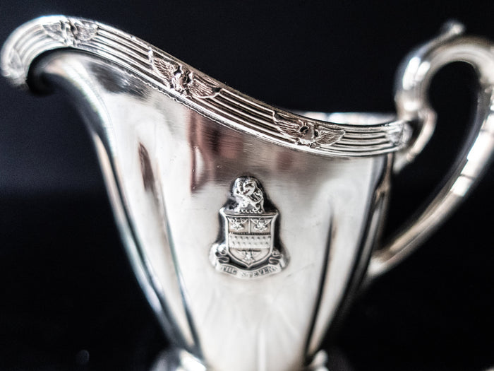 The Stevens Hotel Chicago Silver Soldered Creamer Wallace Vintage 1948 Hotel Military RR Silver