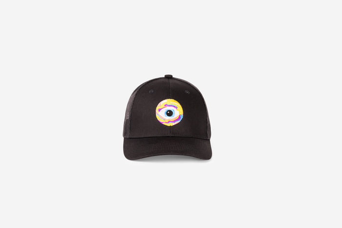 Black trucker cap with colorful eye graphic and nootropics-themed design on front panel. - Neutonic - Trucker Cap - Eye