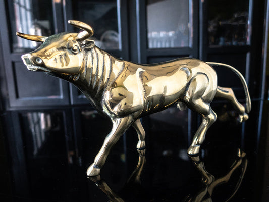 Vintage Brass Bull Statue Sculpture 15" Long