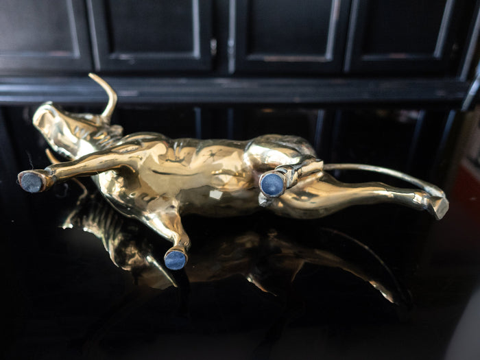 Vintage Brass Bull Statue Sculpture 15" Long