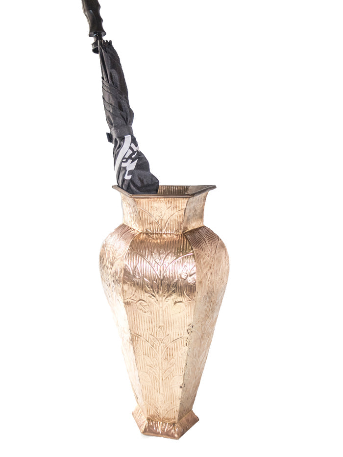 Vintage Brass Umbrella Holder Stand Or XL Vase Brass Bamboo Chinoiserie
